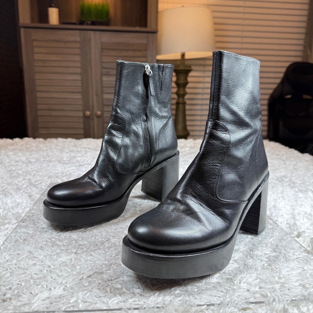 Simon Miller Ankle Boots 41 Low Raid Black Leather Platform Block Heel Rock Chic